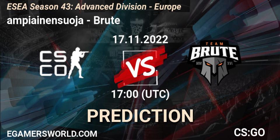 ampiainensuoja - Brute: ennuste. 17.11.22, CS2 (CS:GO), ESEA Season 43: Advanced Division - Europe