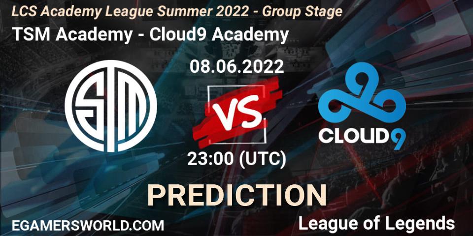 TSM Academy - Cloud9 Academy: ennuste. 08.06.2022 at 22:15, LoL, LCS Academy League Summer 2022 - Group Stage