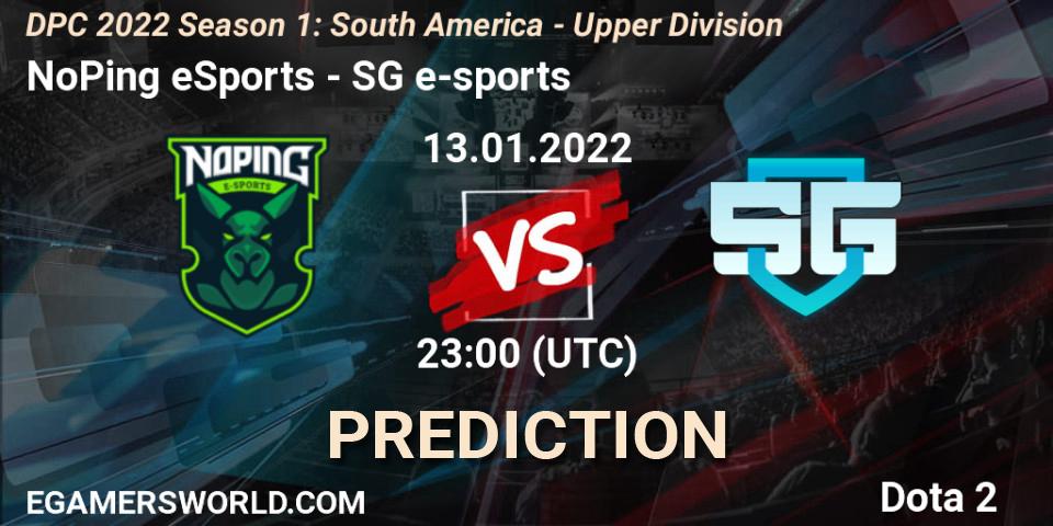 NoPing eSports - SG e-sports: ennuste. 13.01.2022 at 23:36, Dota 2, DPC 2022 Season 1: South America - Upper Division