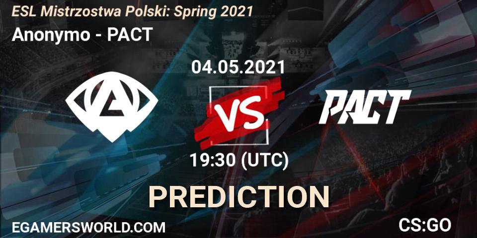 Anonymo - PACT: ennuste. 04.05.2021 at 19:40, Counter-Strike (CS2), ESL Mistrzostwa Polski: Spring 2021