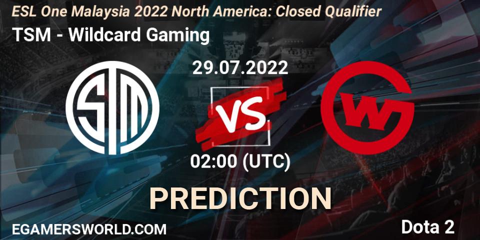 TSM - Wildcard Gaming: ennuste. 29.07.2022 at 02:01, Dota 2, ESL One Malaysia 2022 North America: Closed Qualifier