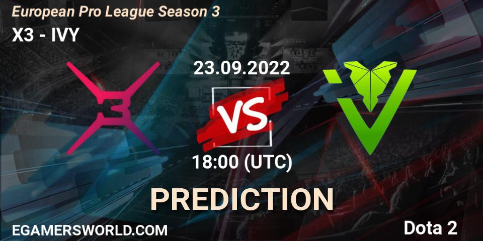X3 - IVY: ennuste. 23.09.2022 at 18:33, Dota 2, European Pro League Season 3 