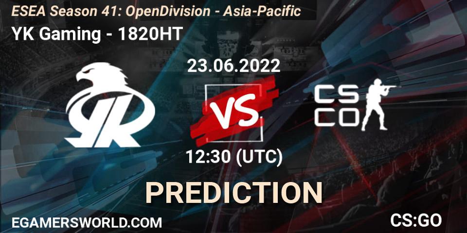 YK Gaming - 1820HT: ennuste. 23.06.2022 at 12:30, Counter-Strike (CS2), ESEA Season 41: Open Division - Asia-Pacific