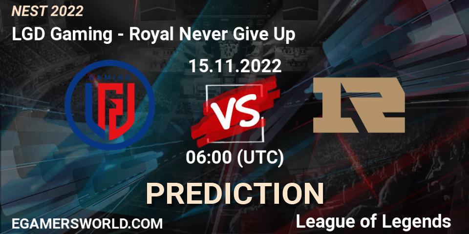 LGD Gaming - Royal Never Give Up: ennuste. 15.11.2022 at 06:00, LoL, NEST 2022