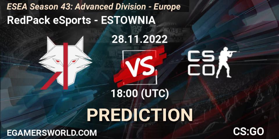 RedPack eSports - ESTOWNIA: ennuste. 28.11.22, CS2 (CS:GO), ESEA Season 43: Advanced Division - Europe