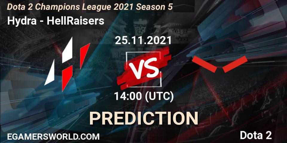 Hydra - HellRaisers: ennuste. 25.11.2021 at 14:03, Dota 2, Dota 2 Champions League 2021 Season 5