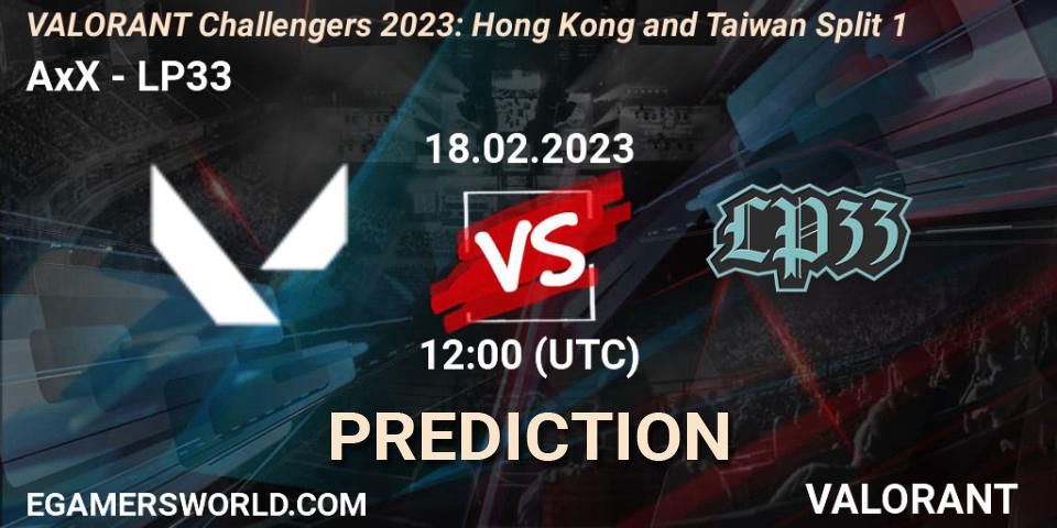 AxX - LP33: ennuste. 18.02.2023 at 09:50, VALORANT, VALORANT Challengers 2023: Hong Kong and Taiwan Split 1