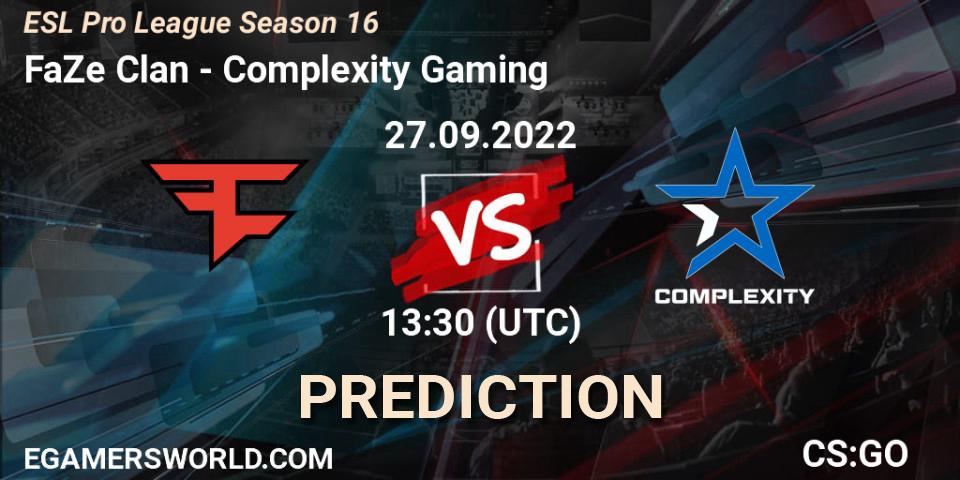 FaZe Clan - Complexity Gaming: ennuste. 27.09.22, CS2 (CS:GO), ESL Pro League Season 16