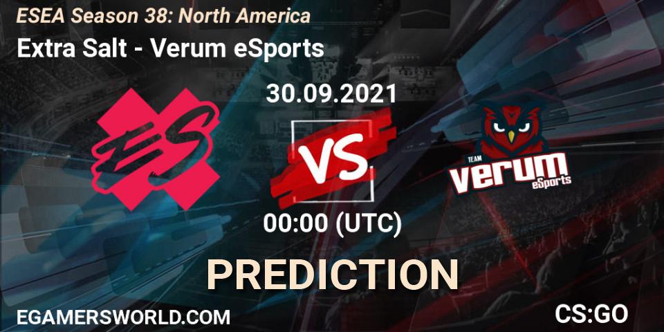 Extra Salt - Verum eSports: ennuste. 30.09.2021 at 00:00, Counter-Strike (CS2), ESEA Season 38: North America 