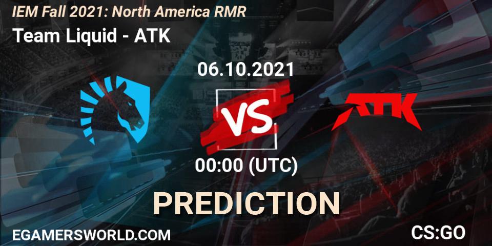 Team Liquid - ATK: ennuste. 06.10.2021 at 00:15, Counter-Strike (CS2), IEM Fall 2021: North America RMR