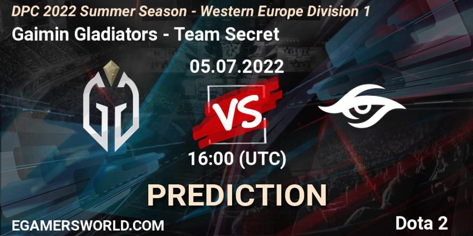 Gaimin Gladiators - Team Secret: ennuste. 05.07.2022 at 15:56, Dota 2, DPC WEU 2021/2022 Tour 3: Division I