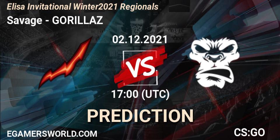 Savage - GORILLAZ: ennuste. 02.12.2021 at 15:00, Counter-Strike (CS2), Elisa Invitational Winter 2021 Regionals