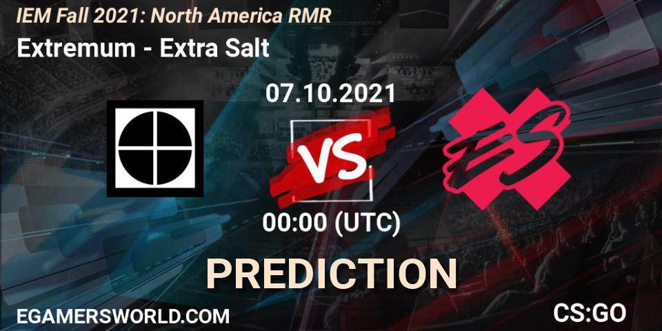 Extremum - Extra Salt: ennuste. 07.10.2021 at 00:25, Counter-Strike (CS2), IEM Fall 2021: North America RMR