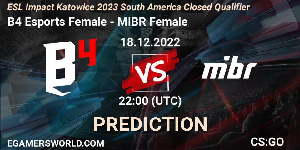 B4 Esports Female - MIBR Female: ennuste. 18.12.2022 at 22:00, Counter-Strike (CS2), ESL Impact Katowice 2023 South America Closed Qualifier