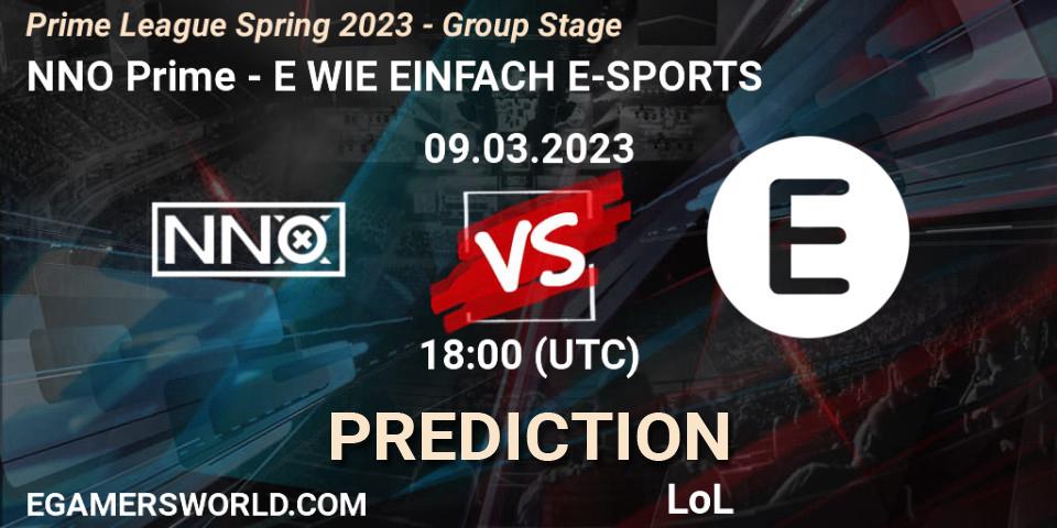 NNO Prime - E WIE EINFACH E-SPORTS: ennuste. 09.03.2023 at 18:00, LoL, Prime League Spring 2023 - Group Stage