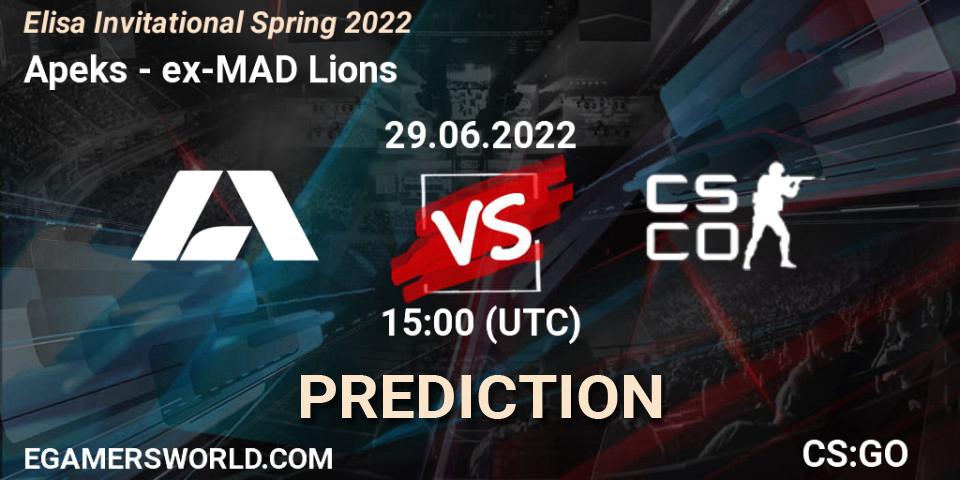 Apeks - ex-MAD Lions: ennuste. 29.06.2022 at 11:00, Counter-Strike (CS2), Elisa Invitational Spring 2022
