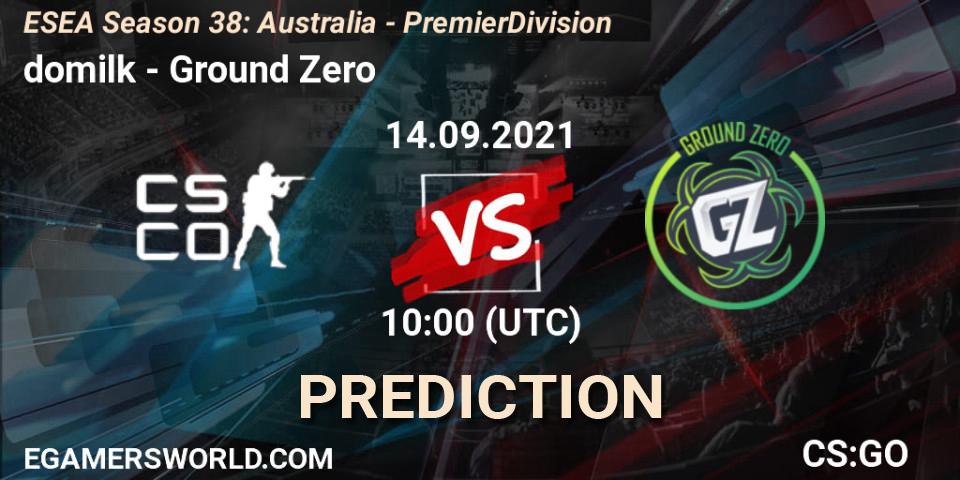 domilk - Ground Zero: ennuste. 14.09.2021 at 10:00, Counter-Strike (CS2), ESEA Season 38: Australia - Premier Division