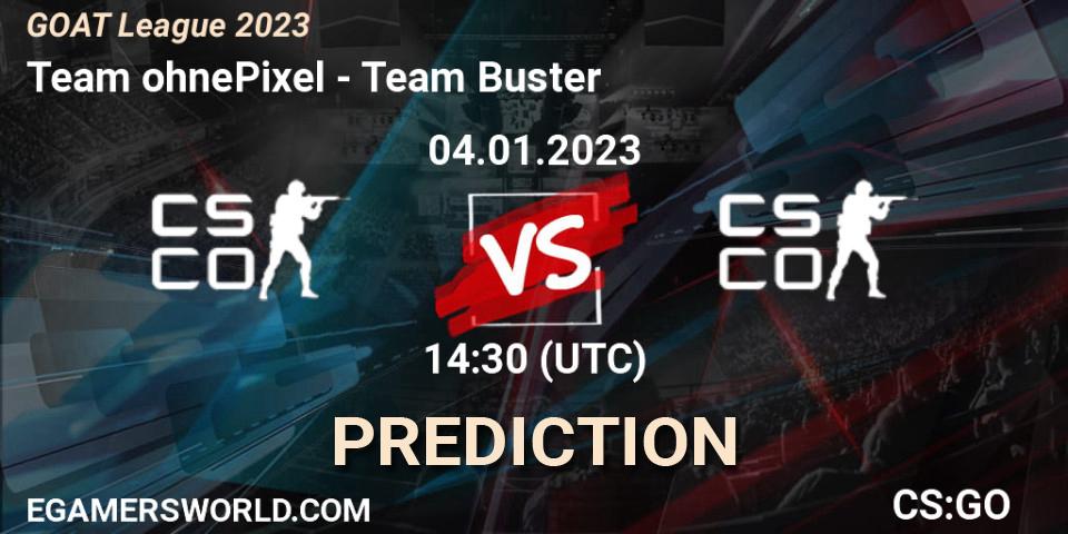 Team ohnePixel - Team Buster: ennuste. 04.01.2023 at 13:00, Counter-Strike (CS2), GOAT League 2023