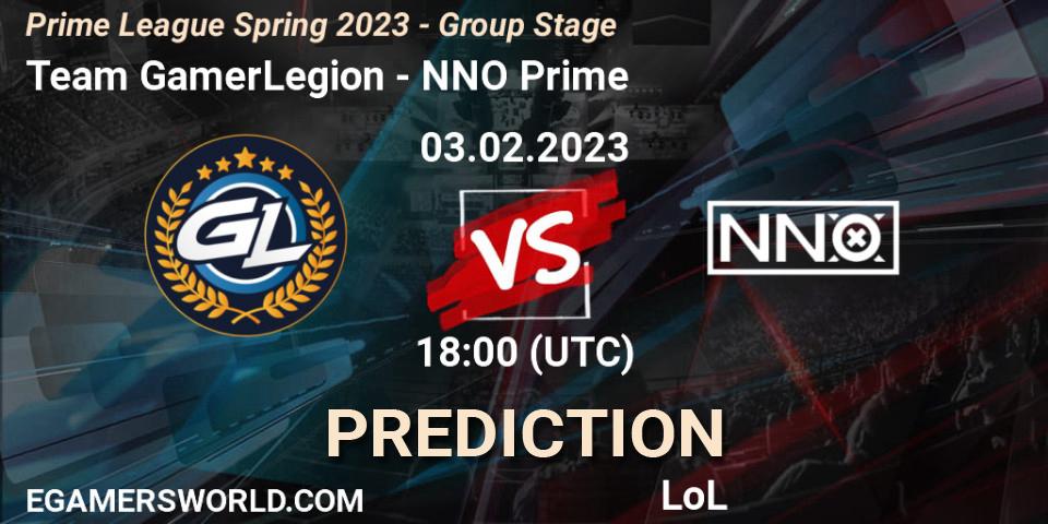Team GamerLegion - NNO Prime: ennuste. 03.02.2023 at 20:00, LoL, Prime League Spring 2023 - Group Stage