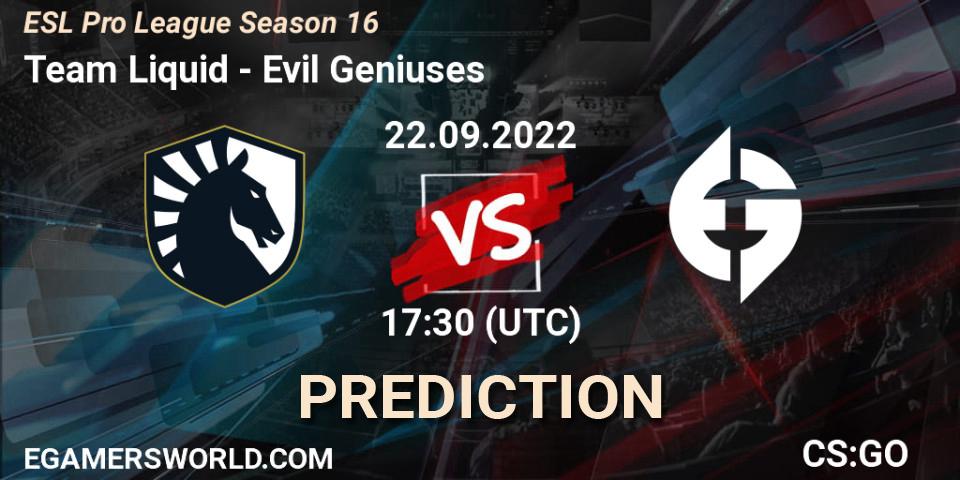 Team Liquid - Evil Geniuses: ennuste. 22.09.22, CS2 (CS:GO), ESL Pro League Season 16