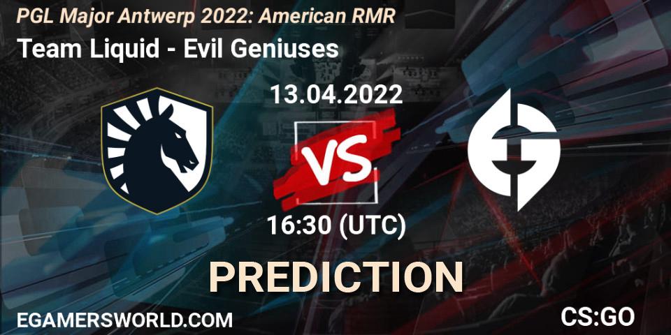 Team Liquid - Evil Geniuses: ennuste. 13.04.2022 at 14:50, Counter-Strike (CS2), PGL Major Antwerp 2022: American RMR
