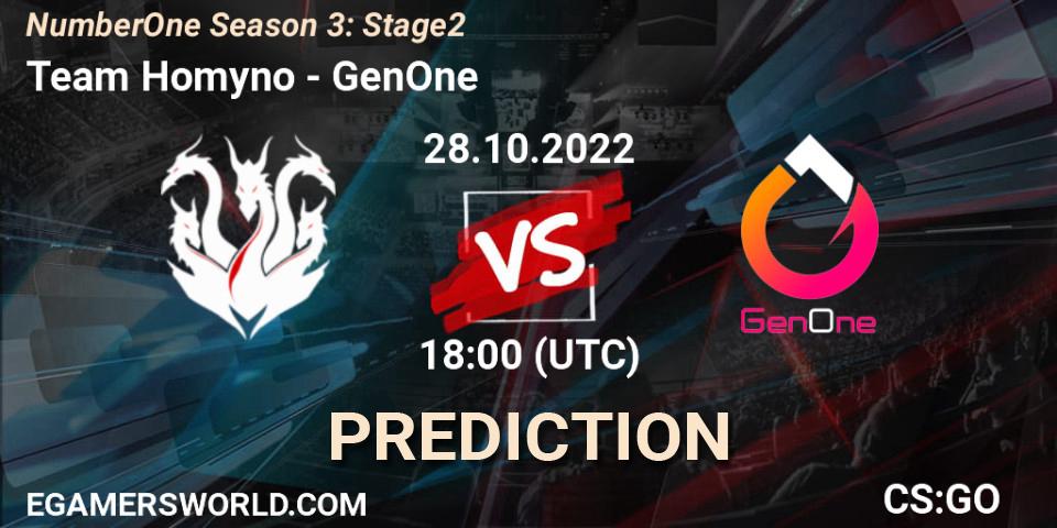 Team Homyno - GenOne: ennuste. 01.11.2022 at 19:00, Counter-Strike (CS2), NumberOne Season 3: Stage 2