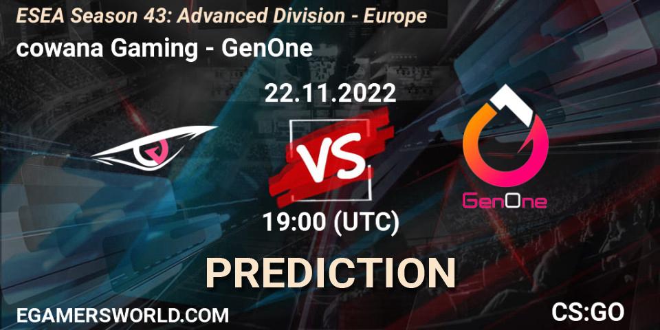 cowana Gaming - GenOne: ennuste. 22.11.22, CS2 (CS:GO), ESEA Season 43: Advanced Division - Europe