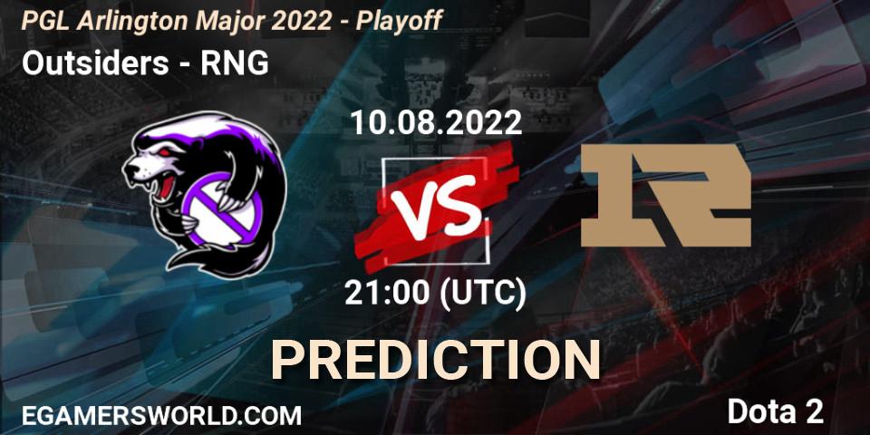 Outsiders - RNG: ennuste. 10.08.2022 at 22:30, Dota 2, PGL Arlington Major 2022 - Playoff