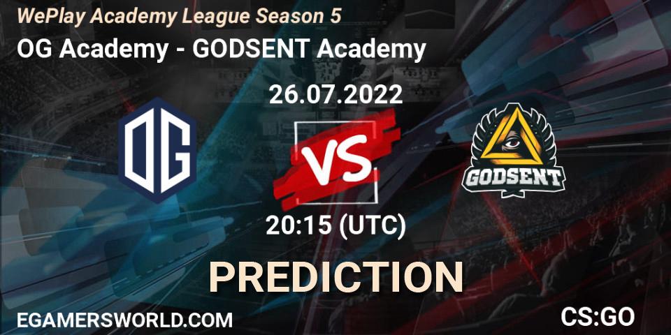 OG Academy - GODSENT Academy: ennuste. 26.07.2022 at 20:15, Counter-Strike (CS2), WePlay Academy League Season 5