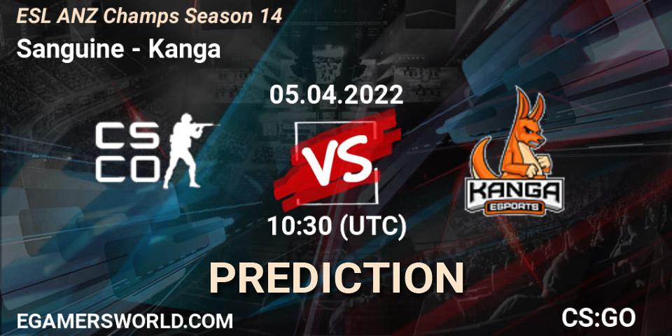 Sanguine - Kanga: ennuste. 05.04.2022 at 10:30, Counter-Strike (CS2), ESL ANZ Champs Season 14