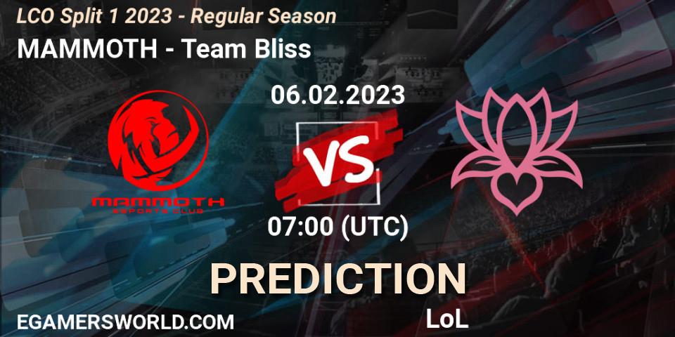 MAMMOTH - Team Bliss: ennuste. 06.02.23, LoL, LCO Split 1 2023 - Regular Season