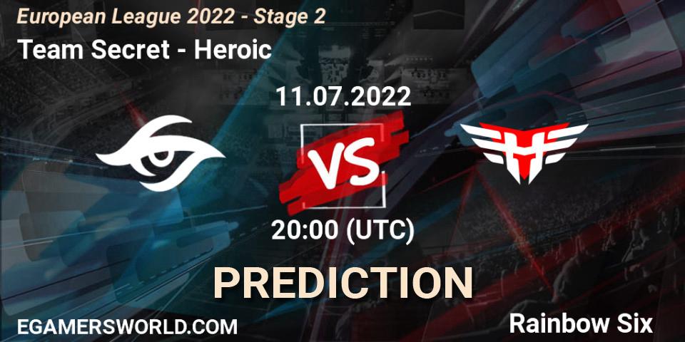 Team Secret - Heroic: ennuste. 11.07.2022 at 17:00, Rainbow Six, European League 2022 - Stage 2