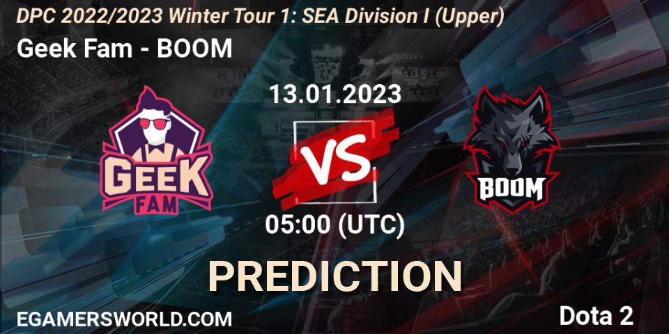 Geek Slate - BOOM: ennuste. 13.01.2023 at 05:00, Dota 2, DPC 2022/2023 Winter Tour 1: SEA Division I (Upper)