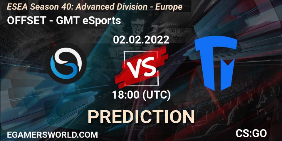 OFFSET - GMT eSports: ennuste. 02.02.2022 at 18:00, Counter-Strike (CS2), ESEA Season 40: Advanced Division - Europe