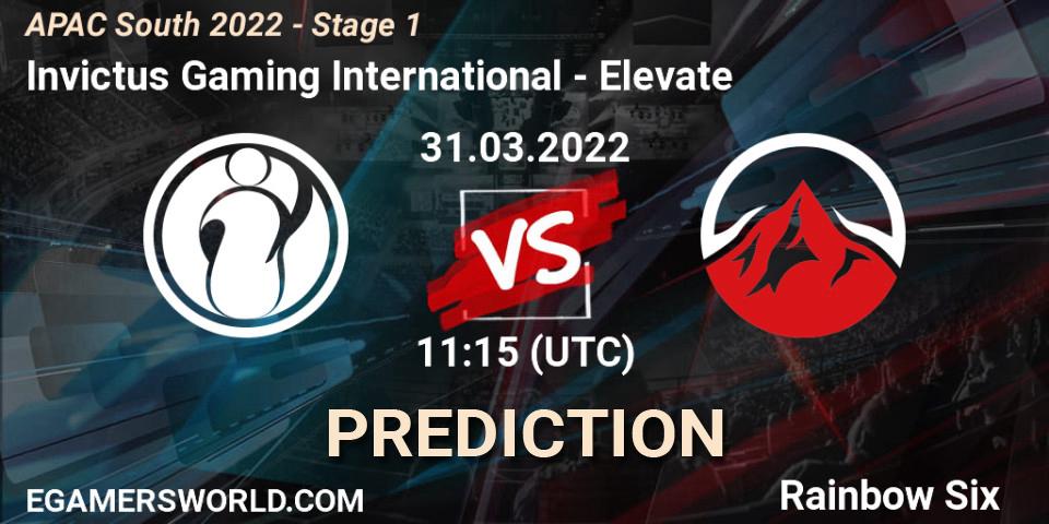 Invictus Gaming International - Elevate: ennuste. 31.03.2022 at 11:15, Rainbow Six, APAC South 2022 - Stage 1