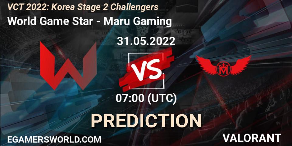 World Game Star - Maru Gaming: ennuste. 31.05.2022 at 07:00, VALORANT, VCT 2022: Korea Stage 2 Challengers