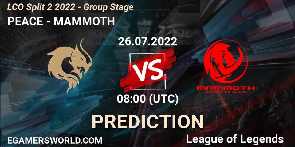 PEACE - MAMMOTH: ennuste. 26.07.2022 at 08:00, LoL, LCO Split 2 2022 - Group Stage