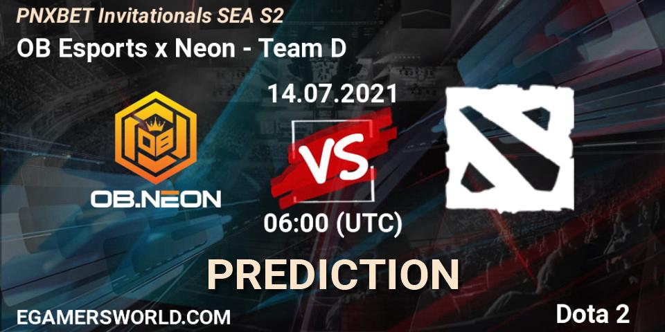 OB Esports x Neon - Team D: ennuste. 14.07.2021 at 06:53, Dota 2, PNXBET Invitationals SEA S2