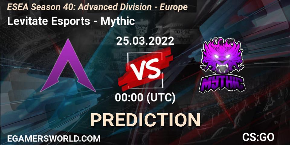 Levitate Esports - Mythic: ennuste. 25.03.2022 at 00:00, Counter-Strike (CS2), ESEA Season 40: Advanced Division - North America