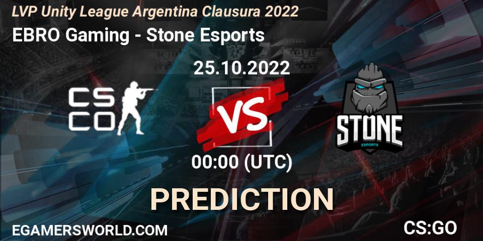 EBRO Gaming - Stone Esports: ennuste. 25.10.2022 at 01:00, Counter-Strike (CS2), LVP Unity League Argentina Clausura 2022