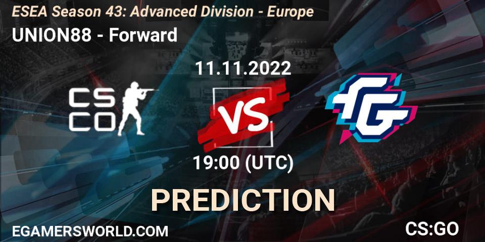 UNION88 - Forward: ennuste. 11.11.22, CS2 (CS:GO), ESEA Season 43: Advanced Division - Europe