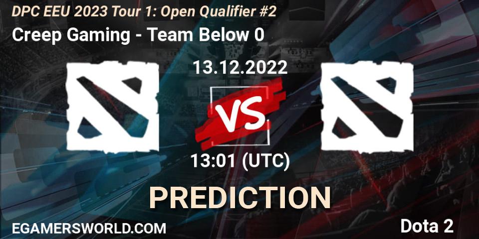 Creep Gaming - Team Below 0: ennuste. 13.12.2022 at 13:01, Dota 2, DPC EEU 2023 Tour 1: Open Qualifier #2