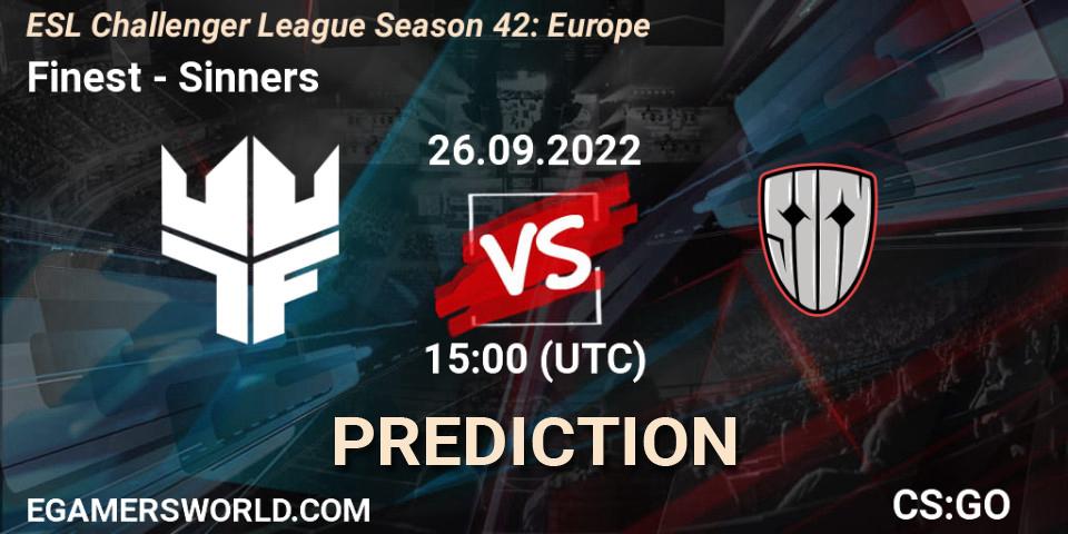 Finest - Sinners: ennuste. 26.09.22, CS2 (CS:GO), ESL Challenger League Season 42: Europe