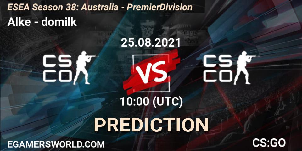 Alke - domilk: ennuste. 25.08.2021 at 10:00, Counter-Strike (CS2), ESEA Season 38: Australia - Premier Division