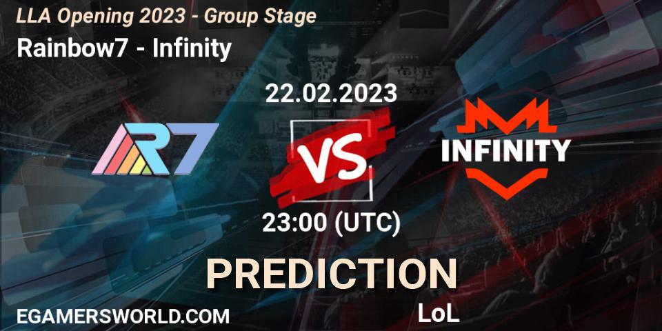 Rainbow7 - Infinity: ennuste. 23.02.2023 at 01:00, LoL, LLA Opening 2023 - Group Stage