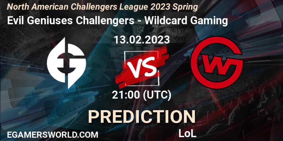 Evil Geniuses Challengers - Wildcard Gaming: ennuste. 13.02.2023 at 21:00, LoL, NACL 2023 Spring - Group Stage