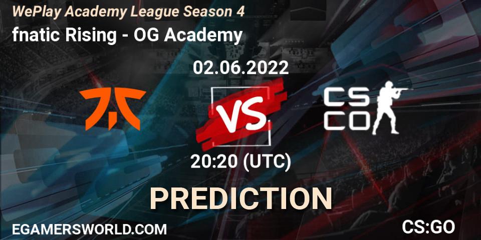 fnatic Rising - OG Academy: ennuste. 02.06.2022 at 20:20, Counter-Strike (CS2), WePlay Academy League Season 4