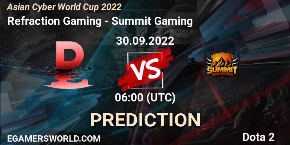 Refraction Gaming - Summit Gaming: ennuste. 30.09.2022 at 06:07, Dota 2, Asian Cyber World Cup 2022