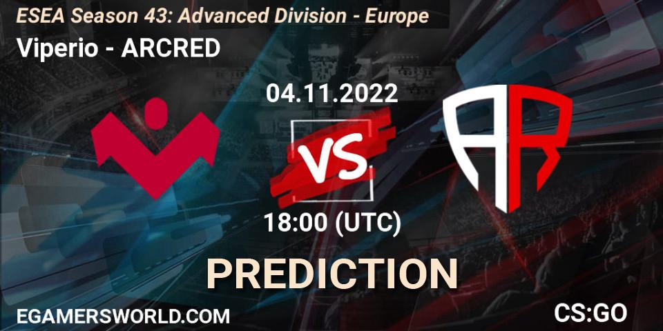 Viperio - ARCRED: ennuste. 04.11.2022 at 18:00, Counter-Strike (CS2), ESEA Season 43: Advanced Division - Europe