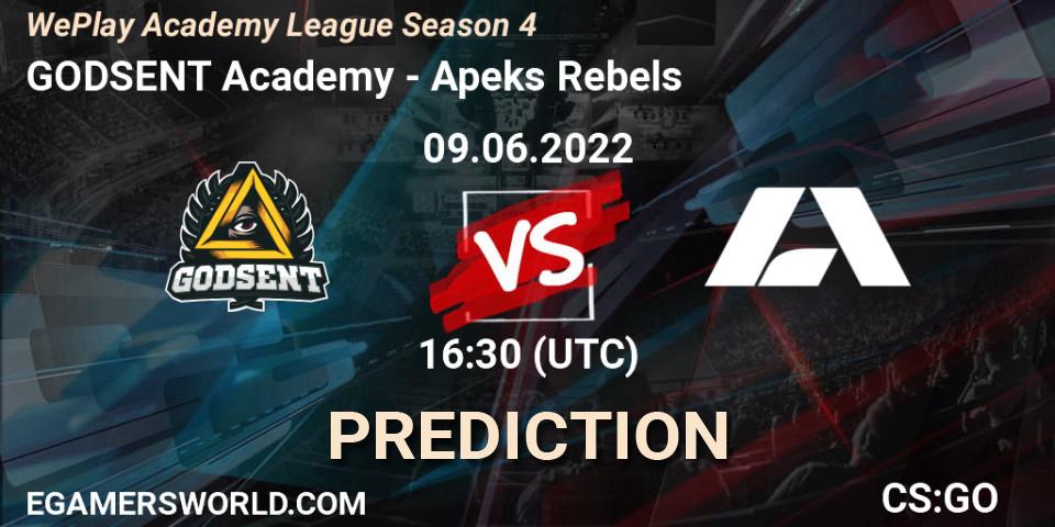 GODSENT Academy - Apeks Rebels: ennuste. 09.06.2022 at 17:40, Counter-Strike (CS2), WePlay Academy League Season 4